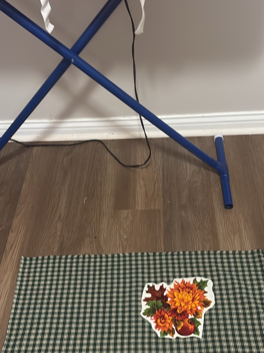Green Plaid Table Runner with Autumn Floral Accent